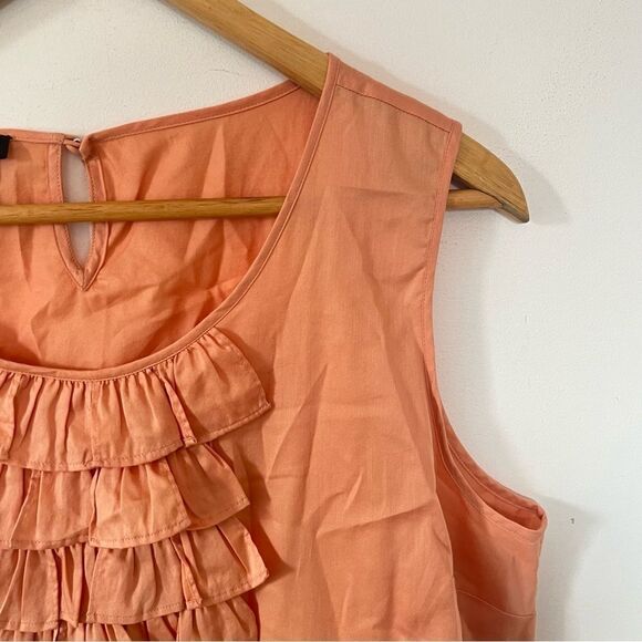 Talbots Peach Orange Ruffled Round Neck Cotton Sleeveless Blouse - Picture 7 of 8